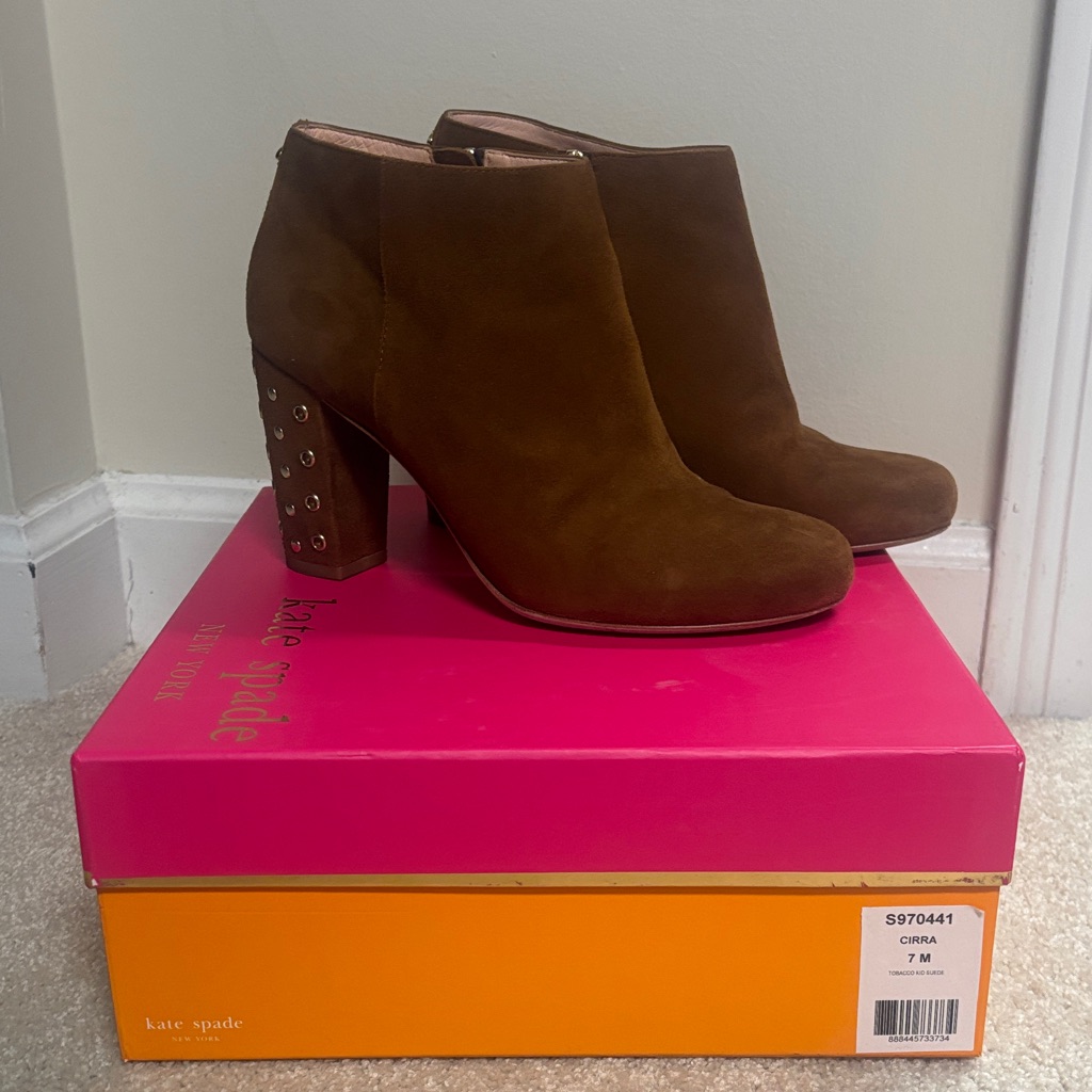 Kate Spade Suede Chestnut Ankle Booties With Studded Heel